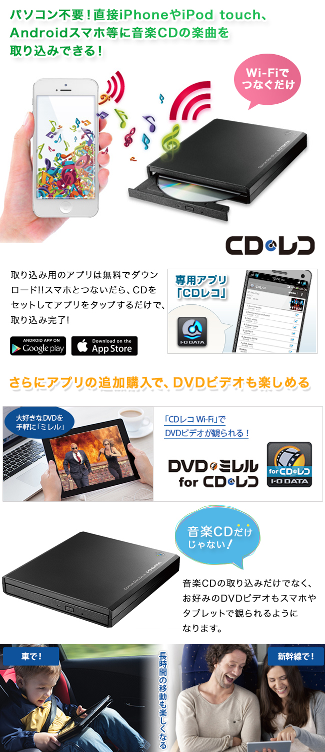 アイ オー データ Ios Android両対応 音楽cd取り込みドライブ Cdレコ Wi Fi