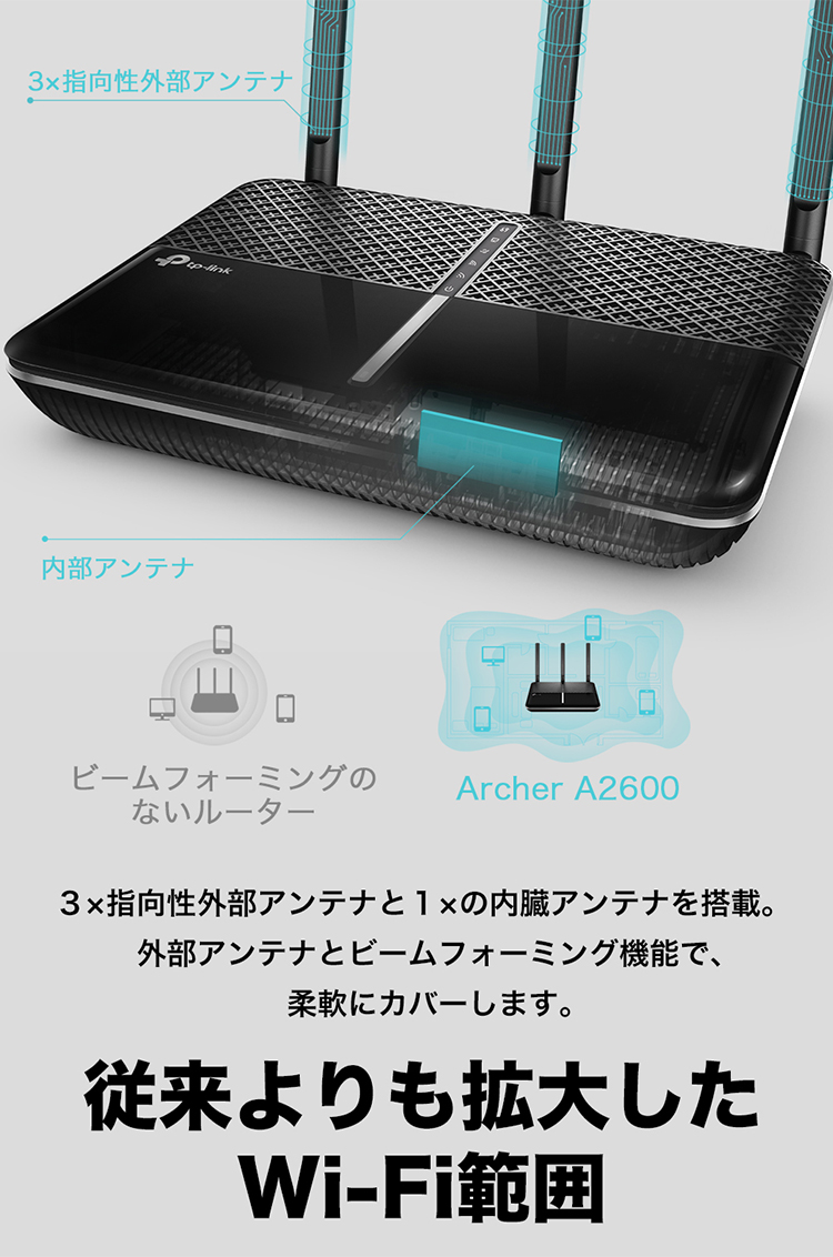 Tp Link デュアルバンド無線lanルーター Ac2600 1733mbps 800mbps