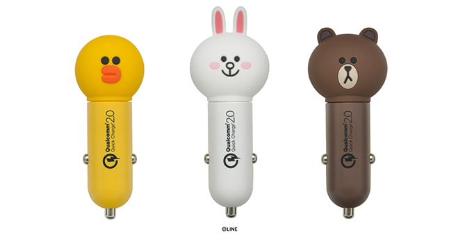 急速カーチャージャー Line Friends Usb シガーソケット 高速充電 Quick Charge 2 0 車載 充電器 ラインフレンズ ストラップ付き Line Friends公式ライセンス商品