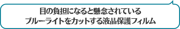 目の負担になると懸念されているブルーライトをカットする液晶保護フィルム